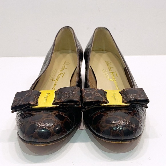 Ferragamo Brown Animal Skin Shoes - 7B - Picture 5 of 8